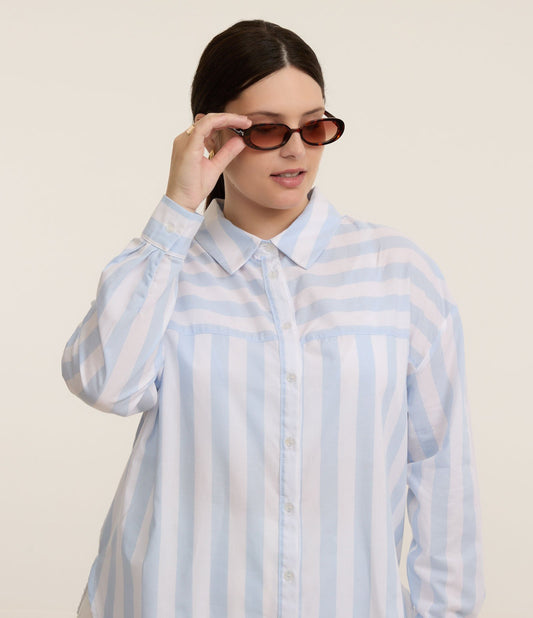 Camicia tricolore a righe in Curve e taglie forti blu/bianco