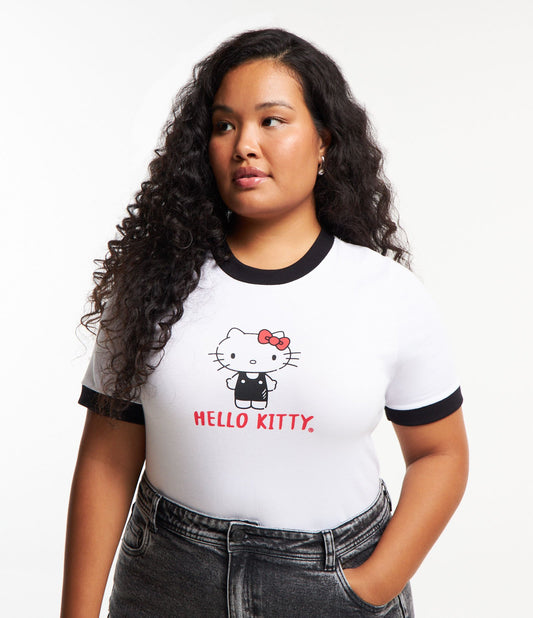 Camicetta con stampa di Hello Kitty in mezza maglia bianco neve - Curve e taglie forti