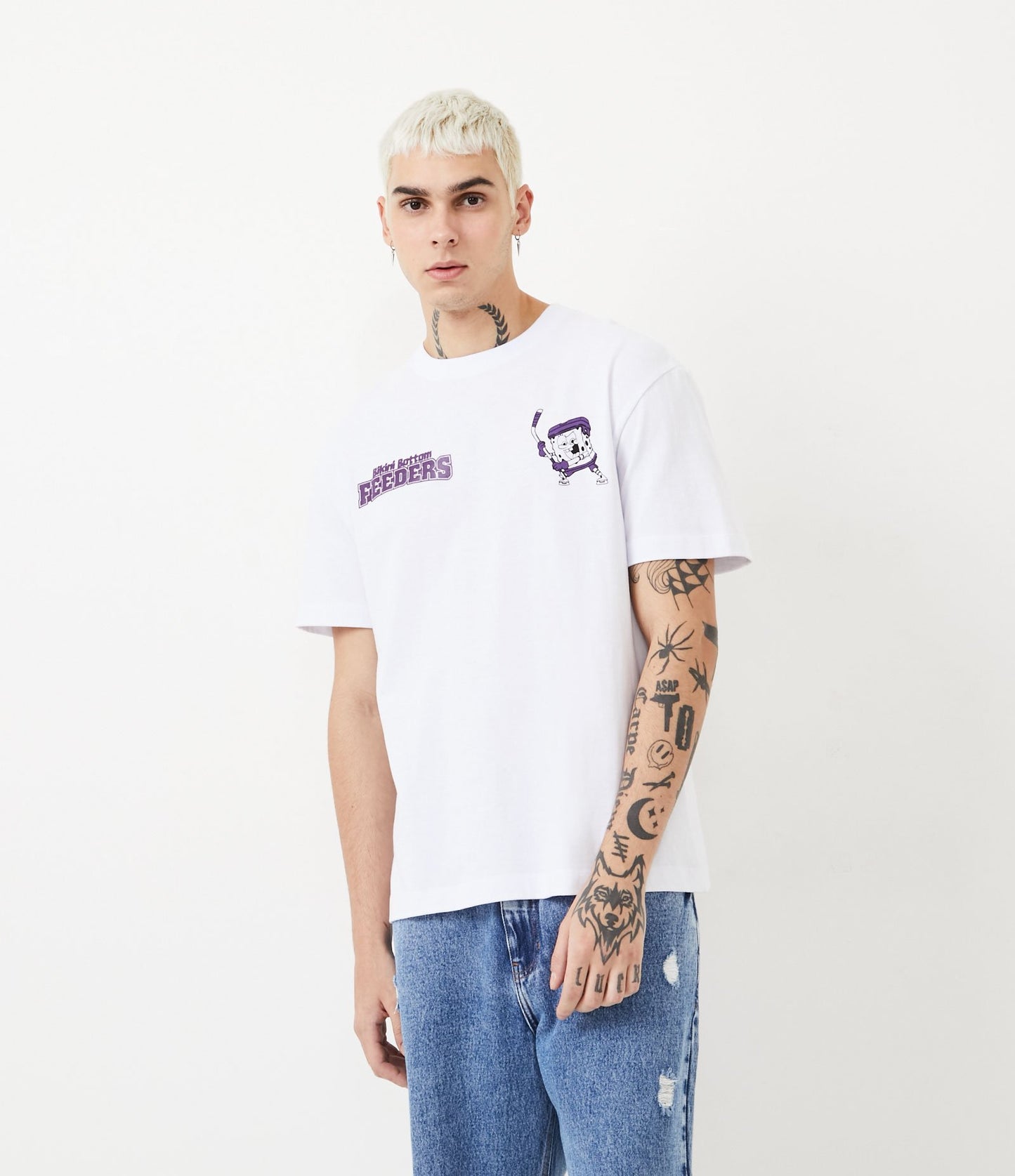 White SpongeBob Print T-Shirt in Soft Knit Fabric