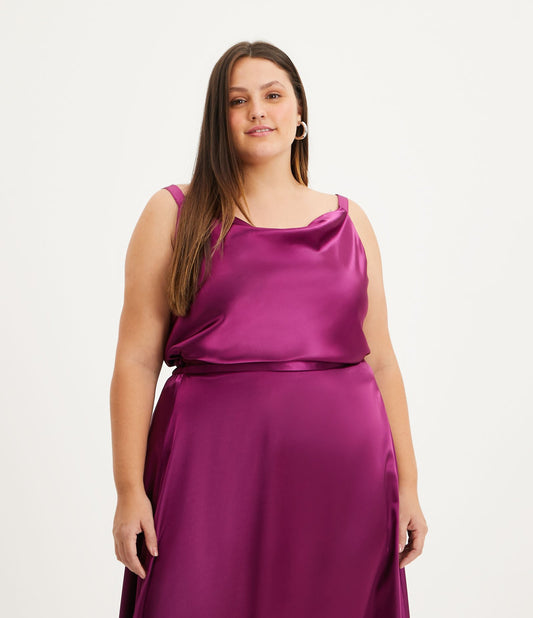 Camisola de cetim lilás com decote em caracol - Curve e Plus Size