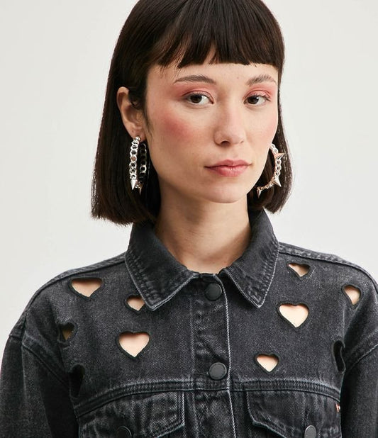 Giacca di jeans nera con tasche