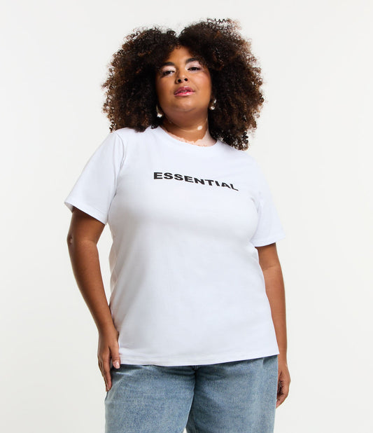 Camiseta longa de algodão com estampa essencial - Curve e Plus Size, branco