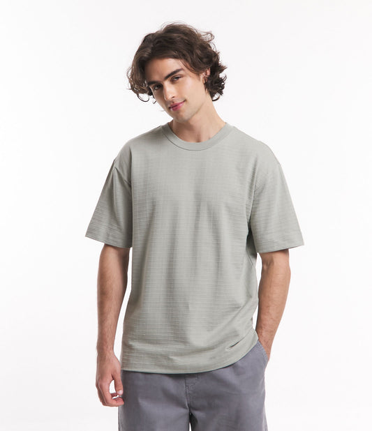 Camiseta boxy de punto a cuadros texturizado verde