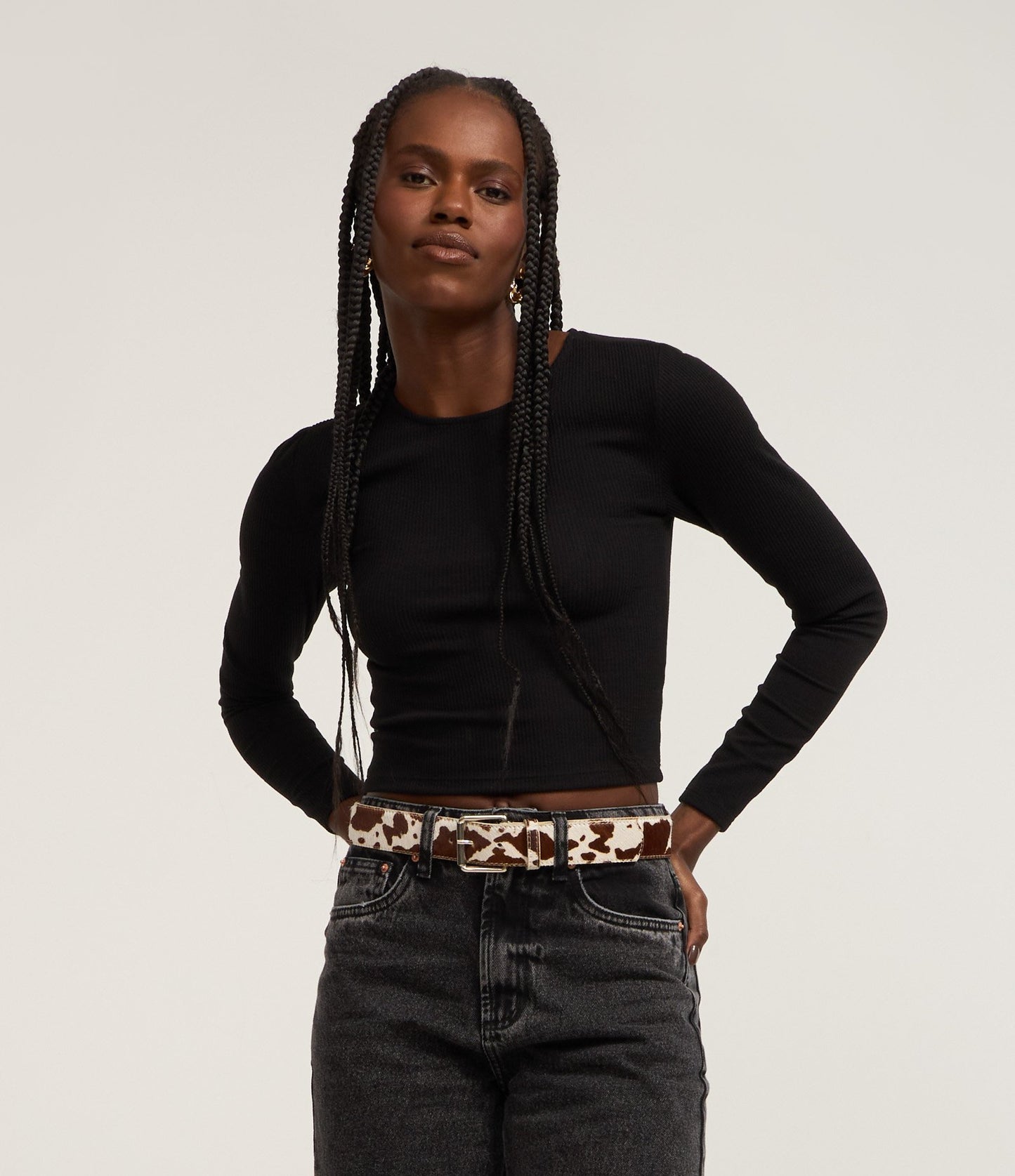 Camicetta in maglia testurizzata con scollo rotondo in nero