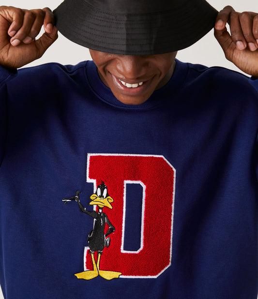 Felpa chiusa con stampa Daffy Duck e lettera blu D