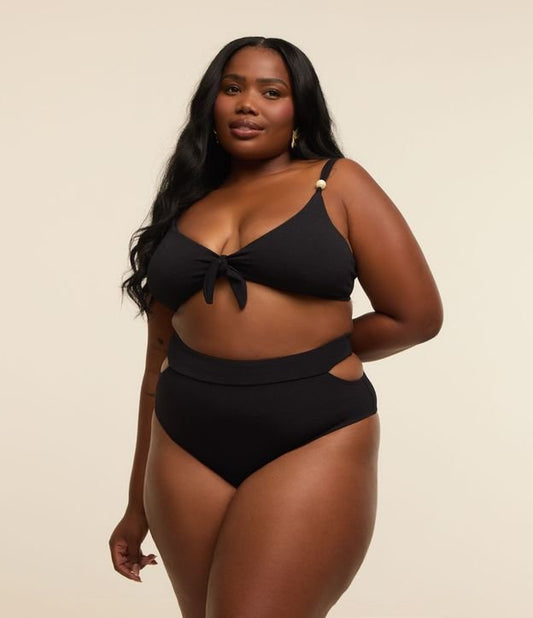 Bikini a vita alta nero con ritagli laterali - Curve e taglie forti