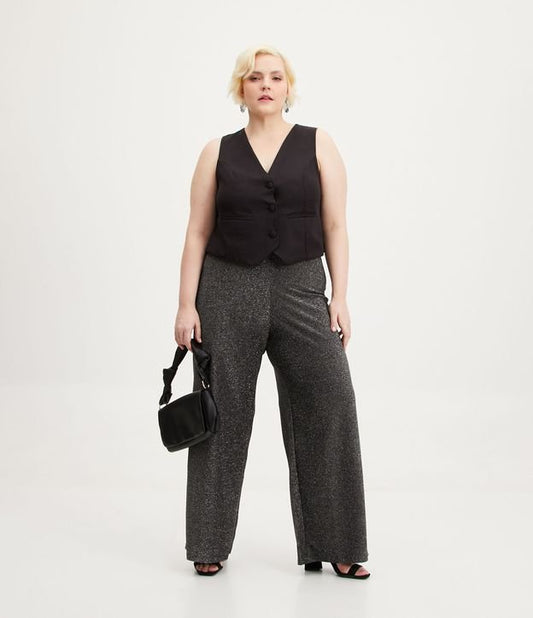 Pantalones de pata ancha de hilo metálico negro, Curvas y tallas grandes