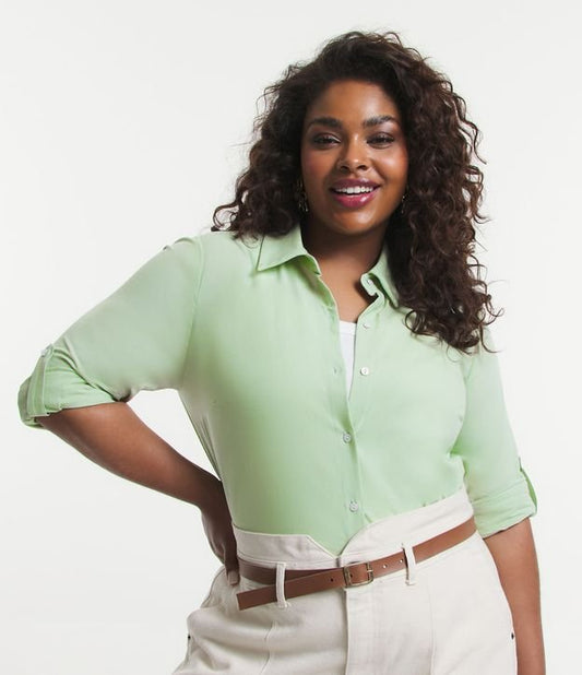 Camicia tricolore a maniche lunghe in versione Curve e taglie forti - Verde