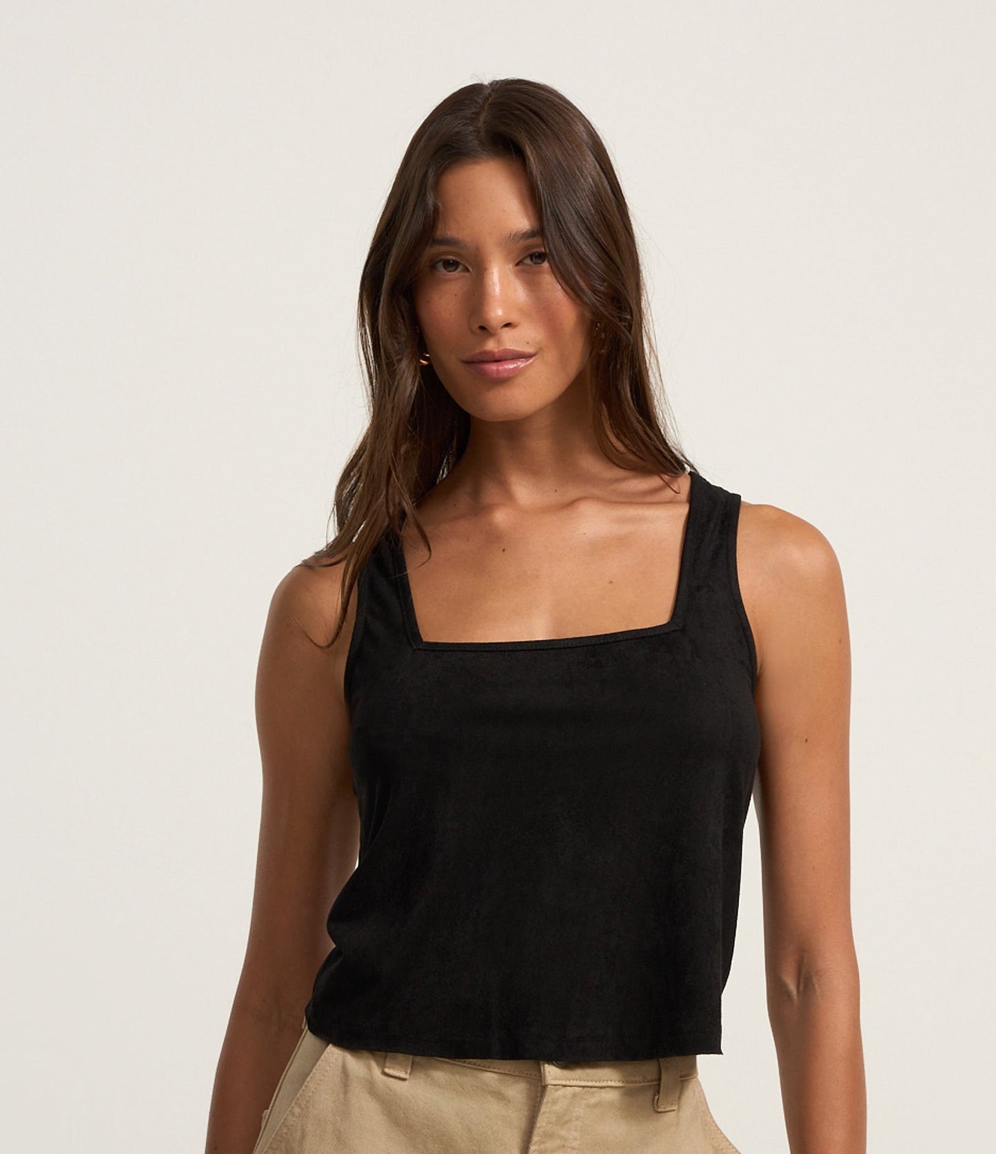 Suede Blouse with Square Neckline in Anthracite