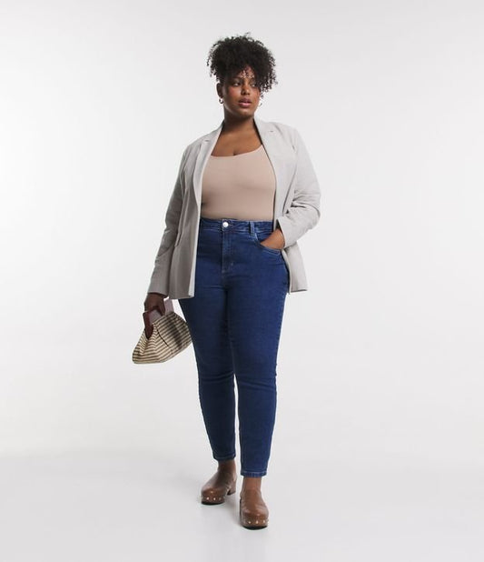 Vaqueros pitillo con bolsillos, Curvas y tallas grandes, Azul