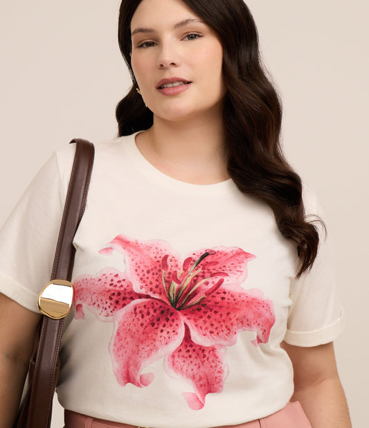 White Floral Print Curve & Plus Size T-Shirt