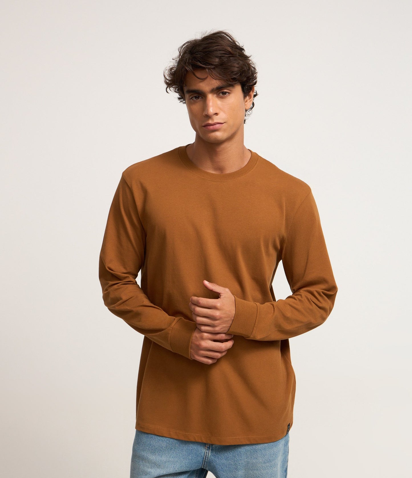 Maglietta in cotone comfort a maniche lunghe Caramel
