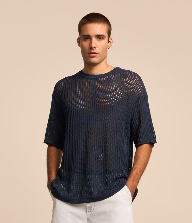 Top in maglia blu aperto e rilassato