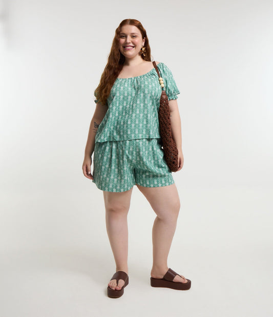 Pantaloncini in lino viscosa con stampa ananas - Curve & Plus Size Verde