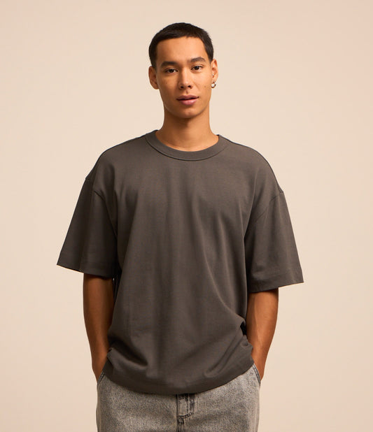 Boxy Gray Charcoal Short Sleeve Cotton T-Shirt
