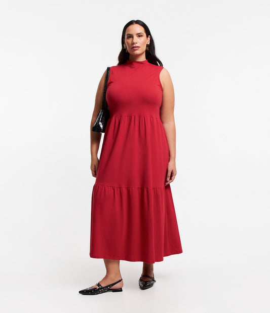 Vestido rojo midi de punto con dobladillo de volantes Curve & Plus Size