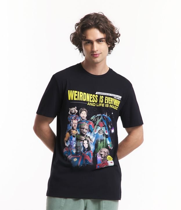 Camiseta Comfort preta dos Guardiões da Galáxia em tecido de malha macia