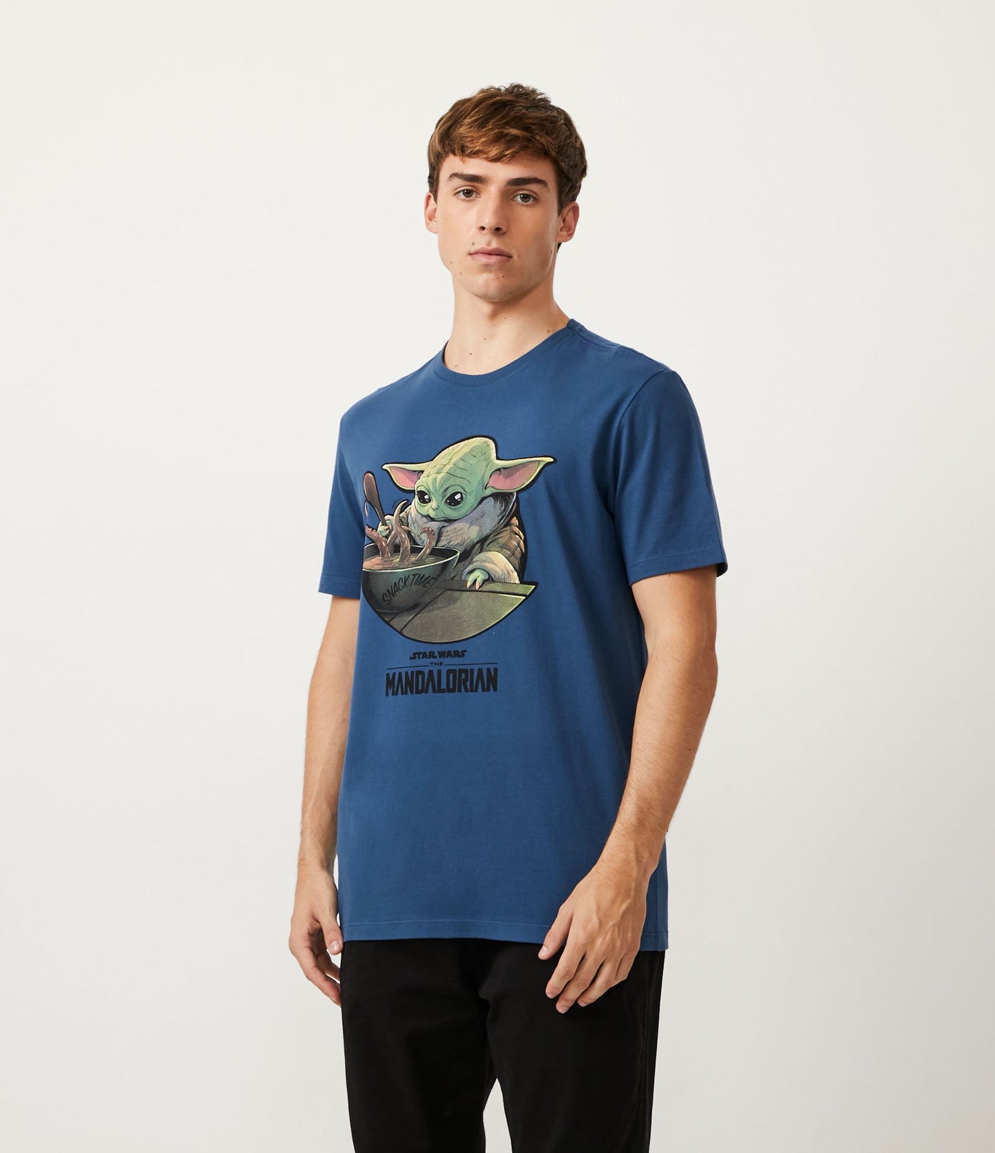 Maglietta blu con stampa Yoda per bambini in morbido tessuto a maglia