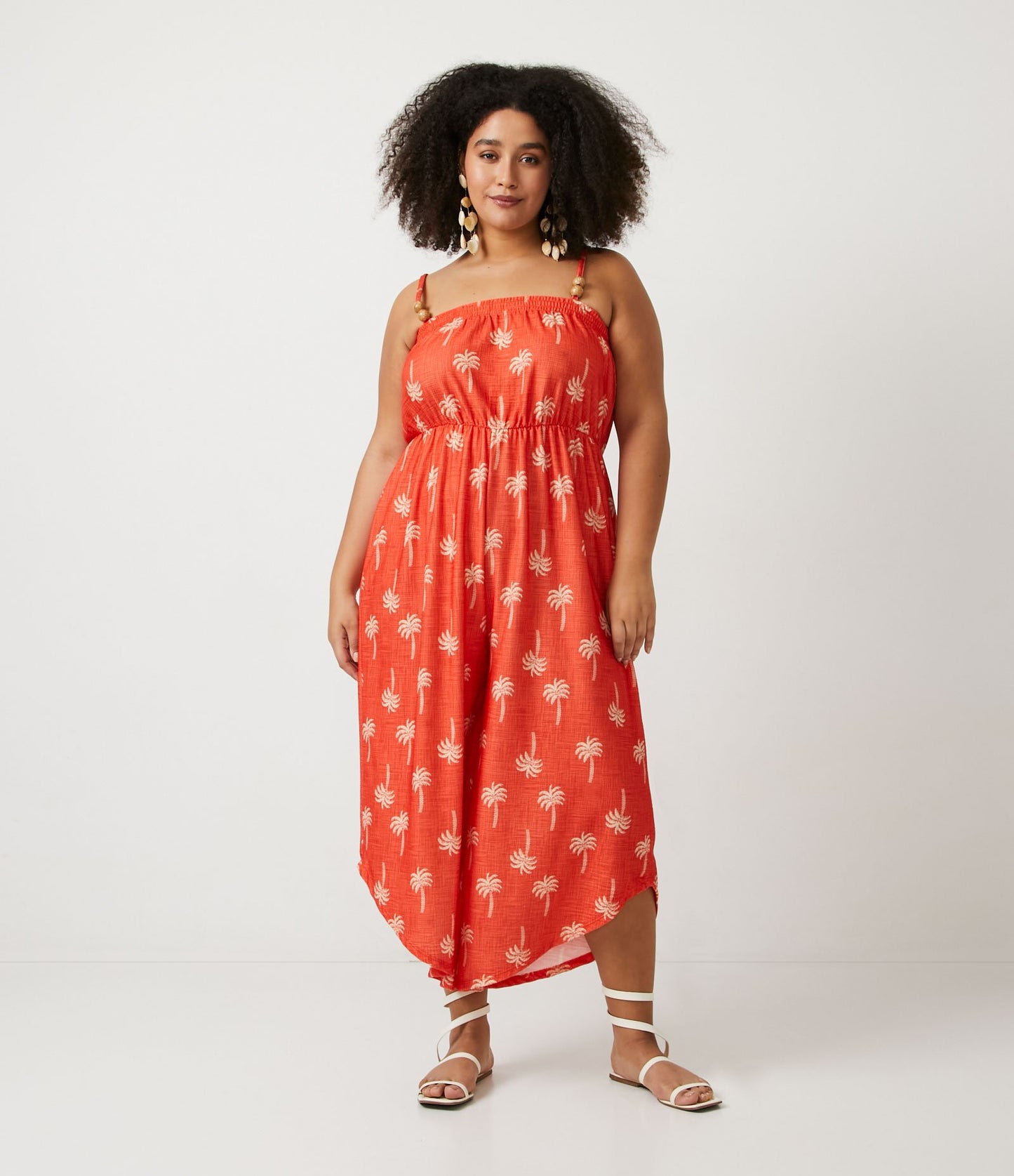 Macacão Pantacourt com estampa de mini palmeiras, Curve & Plus Size, laranja