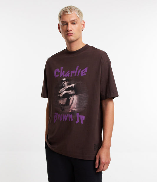 Relaxed Fit T-Shirt with Charlie Brown Jr. Print and QR Code in Brown