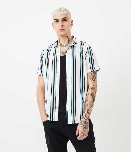 Camicia in viscosa a maniche corte a righe bianche