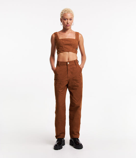 High-Waisted Straight-Leg Jeans with Caramel Brown Pockets