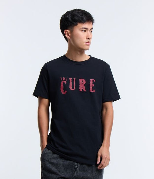 Camiseta de algodão de ajuste regular com estampa The Cure em preto