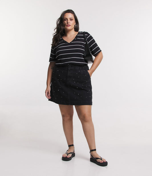 Falda corta vaquera negra con brillo - Curvas y tallas grandes