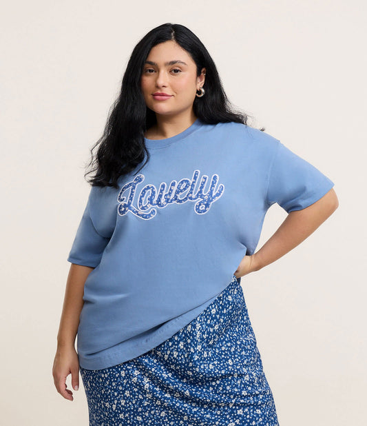 Blue Embroidered Lovely Curve & Plus Size T-Shirt