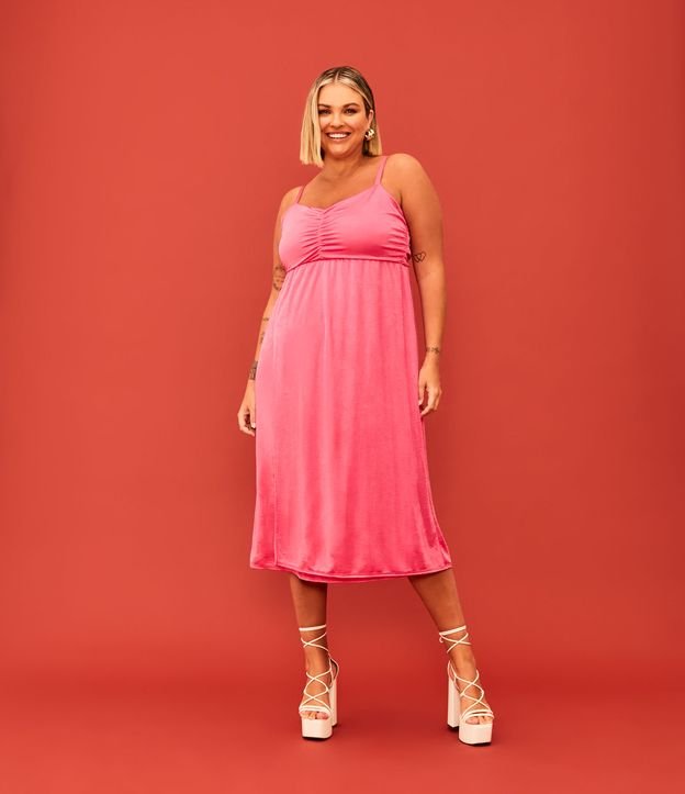 Vestito midi in jersey con fascia e spalline uniche per taglie forti e taglie forti rosa