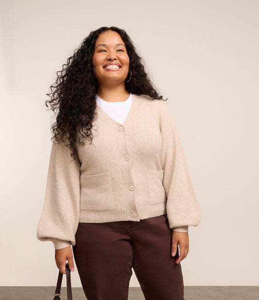 Cardigan corto in maglia con tasca - Curve e taglie forti Beige