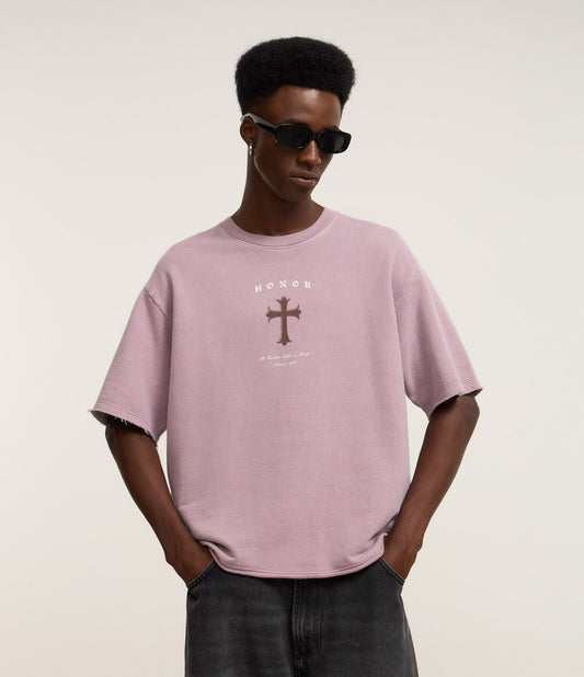 Felpa boxy con stampa croce lilla