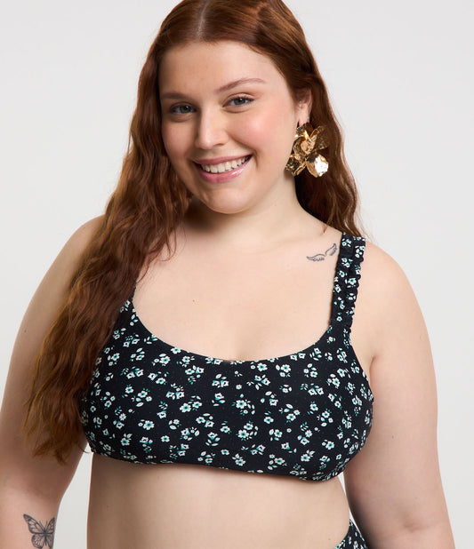 Top bikini dritto con stampa floreale Liberty, nero, Curve & Plus Size