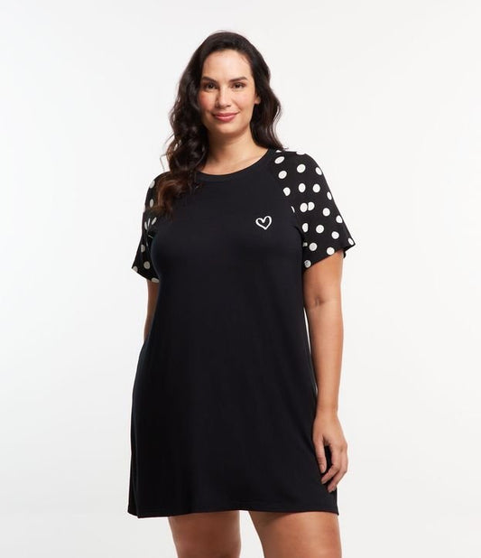 Top Viscosa Lunares Manga Corta - Curvas y Tallas Grandes, Negro