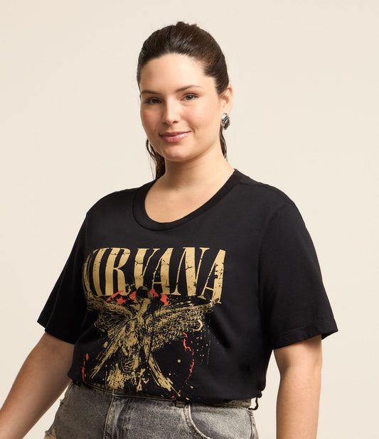 Maglietta grafica Longline Nirvana in nero - Curve e taglie forti