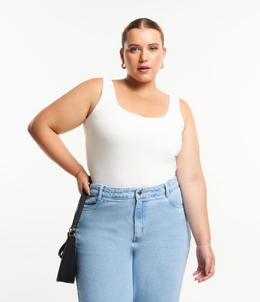 Camicetta basic senza maniche in poliammide Curve & Plus Size Bianco Neve