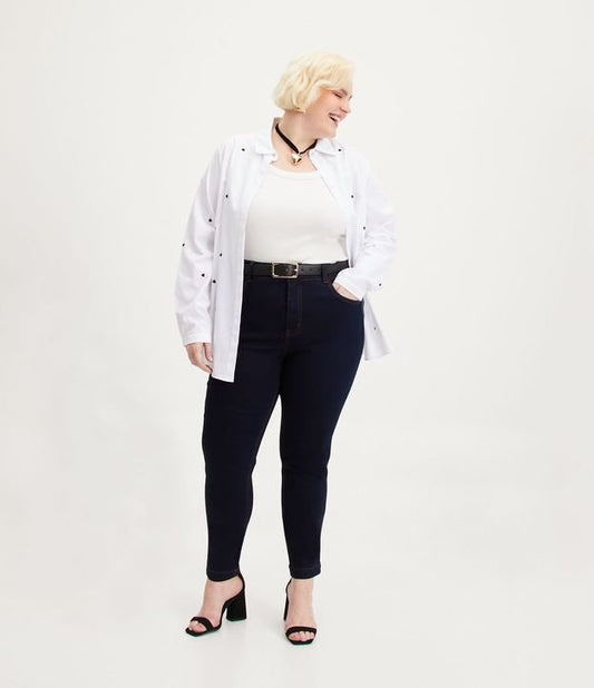 Vaqueros pitillo Curve y Tallas Grandes Azul Oscuro con Botón Único