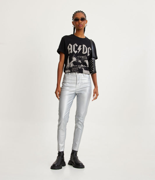 Skinny Jeans with Textured Resin Finish and Silver Foil Detail