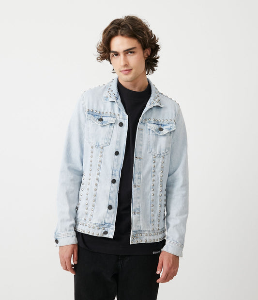 Giacca Tucker in denim blu chiaro con punte e tasche