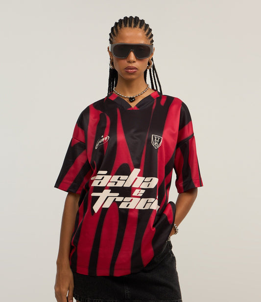 Sport Core T-Shirt with Tasha and Tracie Print in Contrasting Red/Black Lines