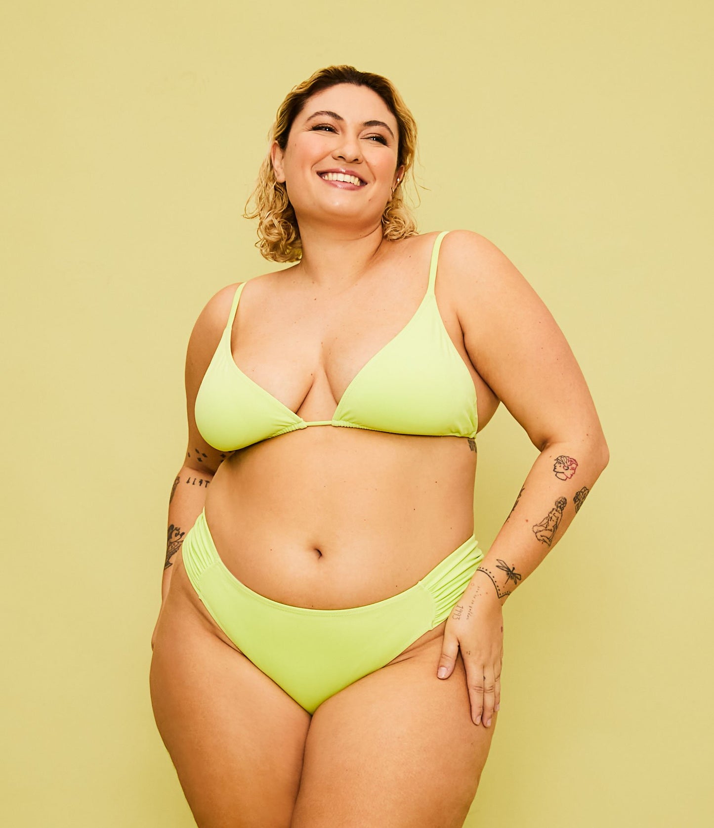 Fondo bikini verde con drappeggio laterale in poliammide - Curve e taglie forti