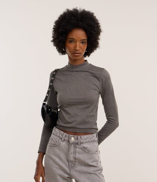Seamless Gray Textured Polyamide Blouse