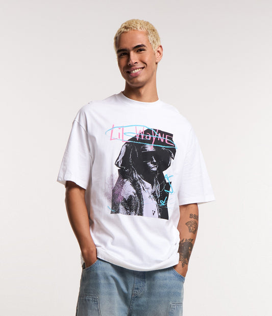 Relaxed Fit Cotton T-Shirt with Lil Wayne Print - White