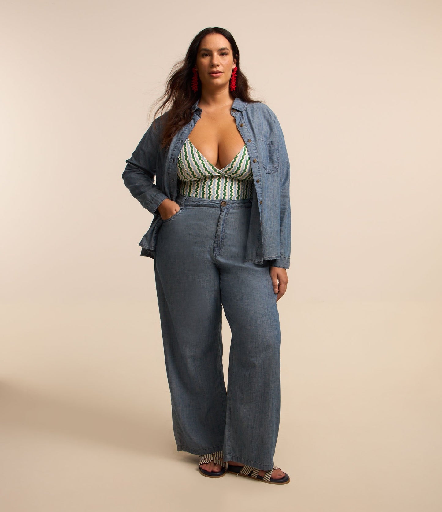 Jeans a gamba larga per Curve e taglie forti - Blu