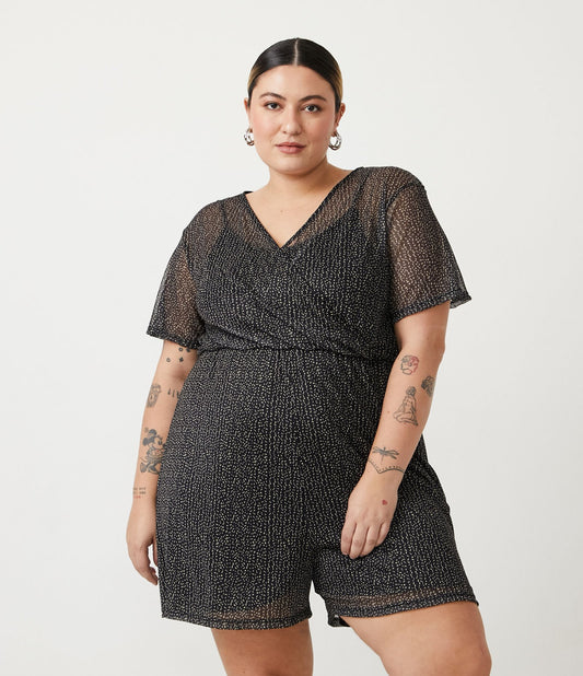 Macacão estampado de manga curta Curve & Plus Size Preto