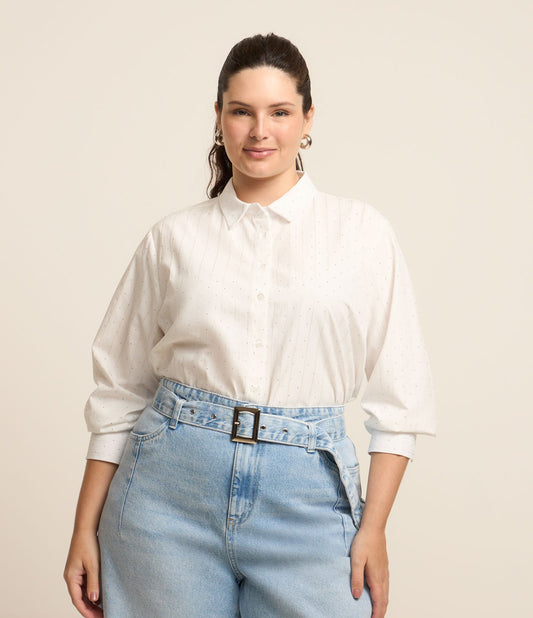 Camicia tricolore a righe bianche con strass - Curve e taglie forti