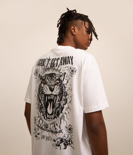 Comfort Cotton T-Shirt with Tiger Print "Love Hurts" - White