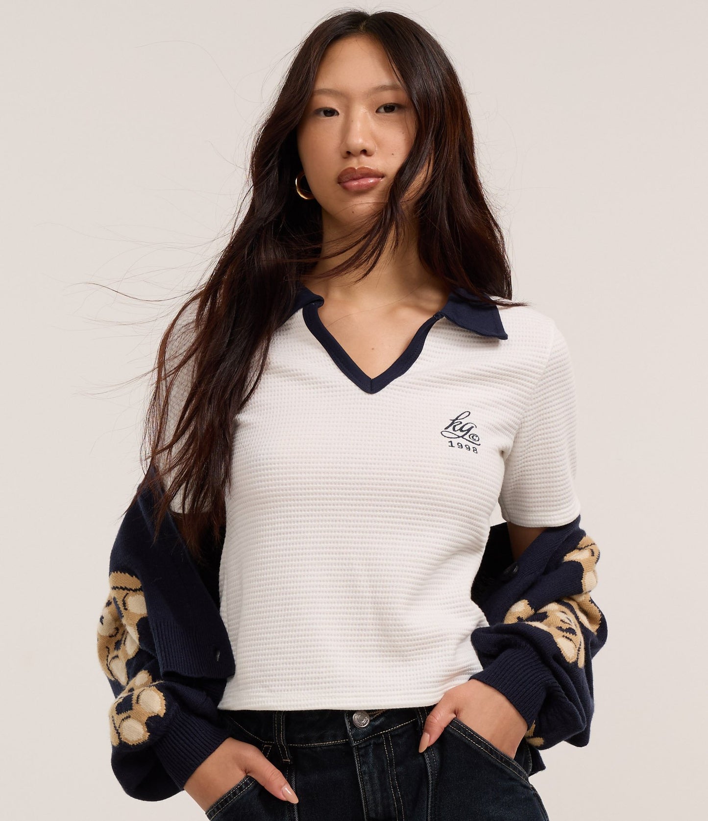 Textured Polo Shirt with White Lettering Embroidery