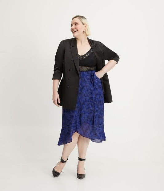Falda Midi de Crepé con Lazo y Estampado Animal Cebra, Curvas y Tallas Grandes, Azul