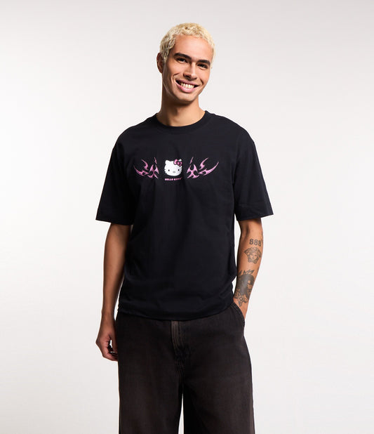 Maglietta nera in cotone con stampa tribale di Hello Kitty